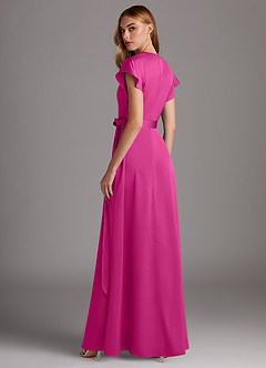 Azazie Nico Bridesmaid Dresses Fuchsia A-Line V-Neck Stretch Satin Dress image5