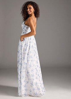 Azazie Alia Brautjungfernkleider A-Linie Plissee Chiffon Kleid Blaues Cottage Blumen image2