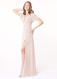 Azazie Kimber Bridesmaid Dresses Rose Petal A-Line Flounce Sleeve Chiffon Dress image3
