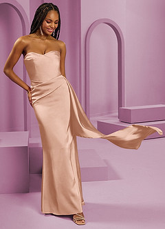 Barbie ♥ Azazie Bridesmaid Dresses Rose Gold Sheath Strapless Stretch Satin Convertible Dress image12