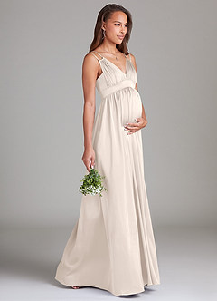 Azazie Emree Maternity Bridesmaid Dresses A-Line Stretch Satin Floor-Length Dress with Pockets image4