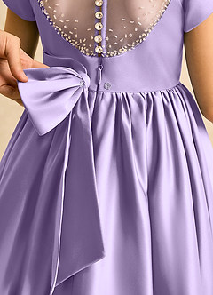 Azazie Toffee Abiti da Ragazza di Fiori Abito Stile Principessa in Raso Opaco Fiocco Lilla image7