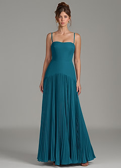 Azazie Yuliana Robes de demoiselle d'honneur Robe Trapèze en Mousseline de soie Sans bretelles Bleu Encre image4