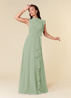 Azazie Narine Abiti per la Madre della Sposa Abito A-Line in Chiffon con Scollo Alto a Pieghe Verde Salvia image1