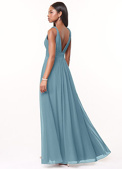 Azazie Maren Bridesmaid Dresses Moody Blue A-Line Pleated Chiffon Dress image4
