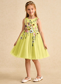 Azazie Prima vestidos de niña de las flores Vestido de Canario de Tul de Corte en A con Lazo image5