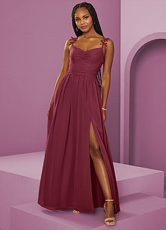 Barbie ♥ Azazie Vestidos de damas de honor Vestido de Merlot de Gasa de Corte en A con Plisado image4