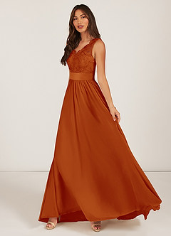 Azazie Gertrude Bridesmaid Dresses Paprika A-Line Lace Chiffon Dress image3