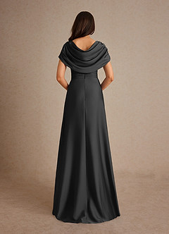Azazie Branford Mother of the Bride Dresses Black A-Line Pleated Stretch Satin Dress image3