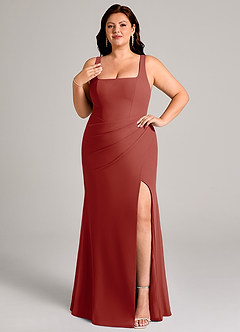 Azazie Mero Robes de demoiselle d'honneur Robe Fourreau en Mousseline de soie Plissée Terracotta image11