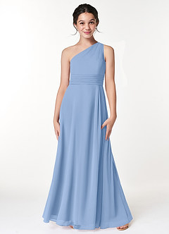 Azazie Cleo Steel Blue A-Line Pleated Chiffon Dress image3