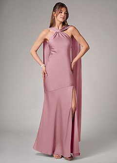 Azazie Kinsley Bridesmaid Dresses Vintage Mauve Mermaid Side Slit Stretch Satin Dress image5