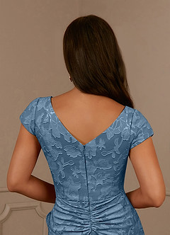 Azazie Roya Abiti per la Madre della Sposa Abito Sirena in Burnout Floreale Increspato Blu Acciaio image6