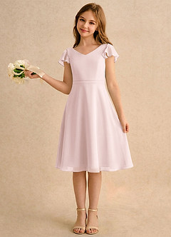 Azazie Narin Girls Formal Šaty pro dívky s květinami Áčkový s rukávy Šifón Délka po kolena Šaty image1