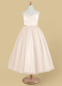 Azazie Marybell White Alabaster A-line Bow Tulle Dress 