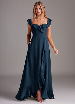 Azazie Lyra Robes de demoiselle d'honneur Robe Trapèze Convertible en Mousseline de soie Bleu Marine Foncé image3