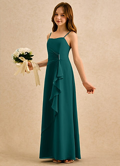 Azazie lolly Girls Formal Robe Demoiselle D'honneur Fillette Robe Trapèze en Mousseline de soie Plissée Paon image1