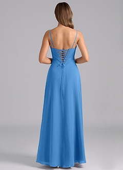 Azazie Valentine Vestidos de damas de honor Vestido de Azul Grisaceo de Gasa de Corte en A con Corsé image2