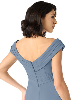 Azazie Evita Jurken voor bruidsmeisjes Jurk van Stretch crêpe met A-Lijn Off the Shoulder Stoffig Blauw image5