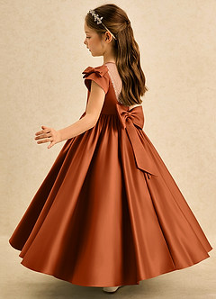 Azazie Toffee Flower Girl Dresses Burnt Orange Ball-Gown Bow Matte Satin Dress image5