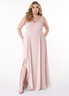 Azazie Kori Bridesmaid Dresses Blushing Pink A-Line Pleated Chiffon Dress image6