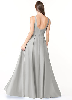 Azazie Neve Bridesmaid Dresses Silver Ball-Gown with Pockets Stretch Satin Dress image2