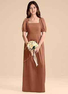 Azazie Briar Junior Vestido de Bronceador de Satén Elástico de Corte en A con Lazo image1