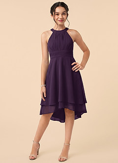 Azazie Linna Junior Plum A-Line Pleated Chiffon Dress image1
