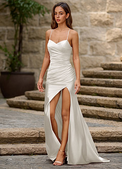 Lustre White Satin Prom Dress image5