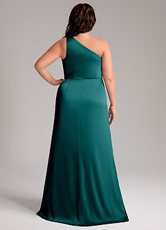 Azazie Phaedra Bridesmaid Dresses Peacock A-Line One Shoulder Stretch Satin Dress image9