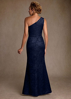 Azazie Joylin Mother of the Bride Dresses Dark Navy Trumpet One Shoulder Floral Burnout Dress image2