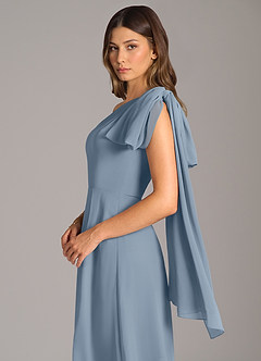 Azazie Tella Jurken voor bruidsmeisjes Jurk van Chiffon met A-Lijn One-Shoulder Stoffig Blauw image8