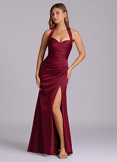 Azazie Destiny Bridesmaid Dresses Burgundy Mermaid Sweetheart Neckline Stretch Satin Dress image1