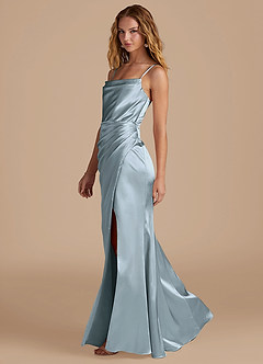 Azazie Marzia Bridesmaid Dresses Dusty Blue Mermaid Pleated Metallic Satin Dress image2