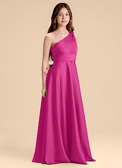 Azazie Charlize Junior Robe Trapèze en Satin extensible Plissée Fuchsia image3