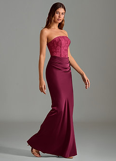 Azazie Emilia Bridesmaid Dresses Burgundy Mermaid Strapless Stretch Satin Dress image3