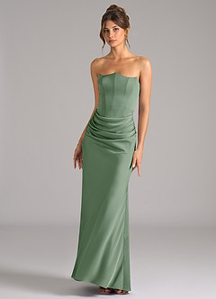 Azazie Debby Vestidos de damas de honor Vestido de Matcha de Satén Elástico de Corte Sirena Convertible con Sin tirantes image4