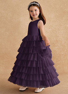 Azazie Twinkle Toes vestidos de niña de las flores Vestido de Ciruela de Tul de Corte En A con Lazo image4
