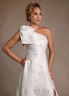 Azazie Margerie Mother of the Bride Dresses Silver Jacquard A-Line One Shoulder Floral Jacquard Dress image4