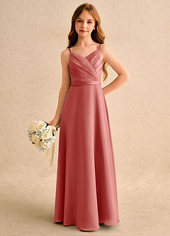 Azazie Umina Girls Formal Flower Girl Dresses Antique Rose A-Line Pleated Matte Satin Dress image5