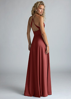 Azazie Davis Robes de demoiselle d'honneur Robe Trapèze en Satin extensible Plissé Terracotta image3