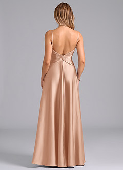 Azazie Elita Robes de demoiselle d'honneur Robe Trapèze en Satin extensible Plissée Or Rose image5