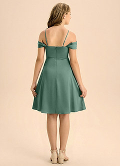 Azazie Anselie Junior Eucalyptus A-Line Pleated Stretch Satin Dress image2