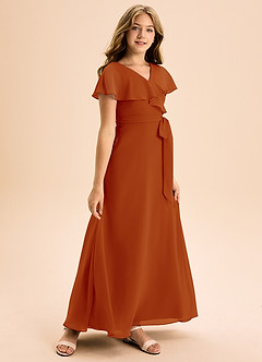 Azazie Lainey Junior Abito A-Line in Chiffon Con Tasche Paprika image1