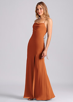 Azazie Grata Robes de demoiselle d'honneur Robe Sirène en Mousseline de soie Plissée Cannelle image4