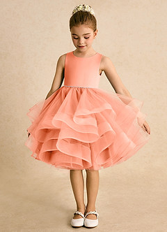 Azazie Tinie Blumenmädchenkleider Ballkleid Schleifen Tüll Kleid Sonnenuntergang image5