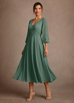 Azazie Ana Mother of the Bride Dresses Eucalyptus A-Line Lace Chiffon Dress image4