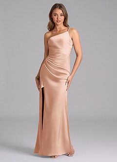 Azazie Eren Bridesmaid Dresses Rose Gold Mermaid One Shoulder Stretch Satin Dress image2
