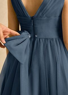 Azazie Macaron Jurken voor bloemenmeisjes A-Lijn Jurk van Tule Geplooid Neptunus image6