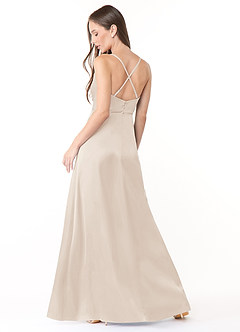 Azazie Naomie Brudtärnklänningar Klänning av A-Linje i Stretch Satin Sidoskärning med kolsvart halsringning Vit Alabaster image2